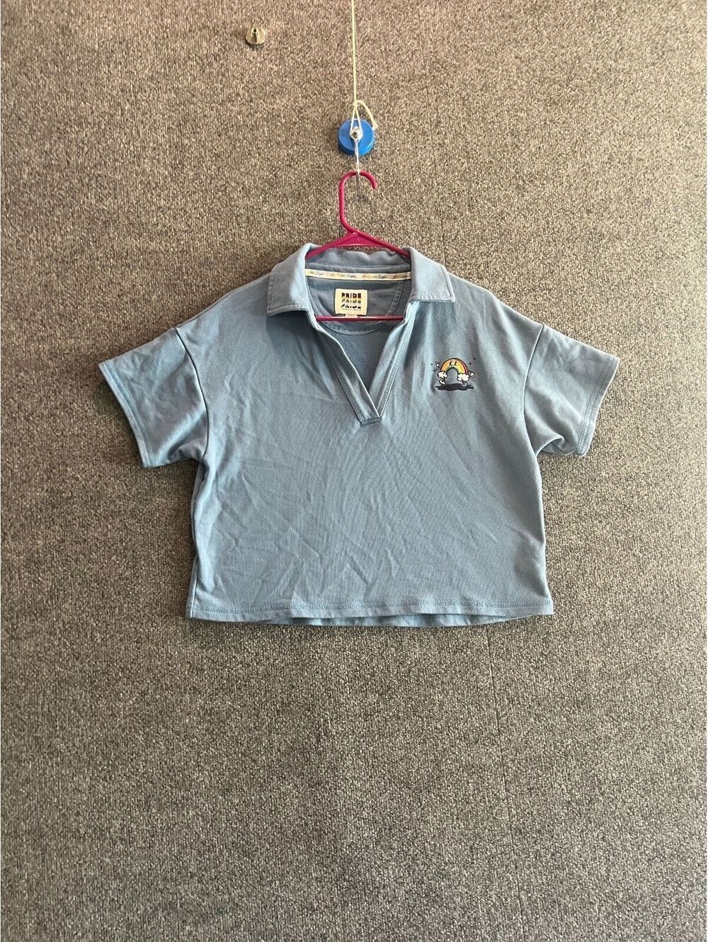 American Eagle Pride Collection Light Blue Cropped Polo Shirt, Size M